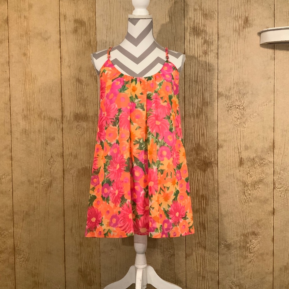 Neon Flowers Trapeze Mini Dress